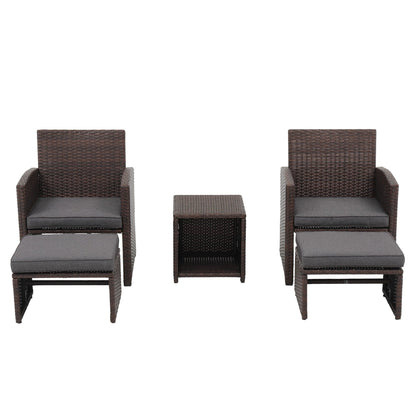 Set da conversazione in vimini e rattan marrone da 5 pezzi per esterni