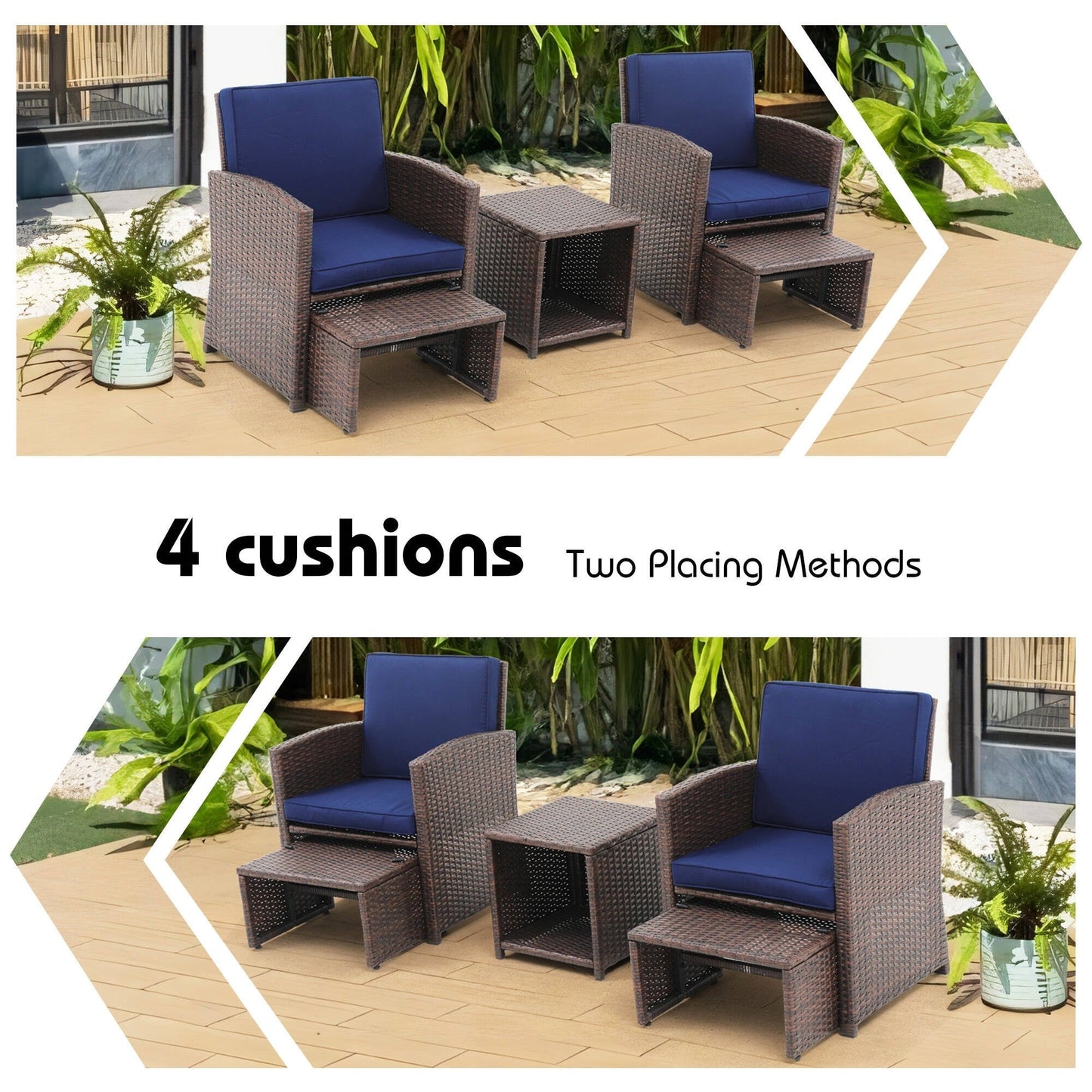 Set da conversazione in vimini e rattan marrone da 5 pezzi per esterni