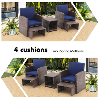 Set da conversazione in vimini e rattan marrone da 5 pezzi per esterni