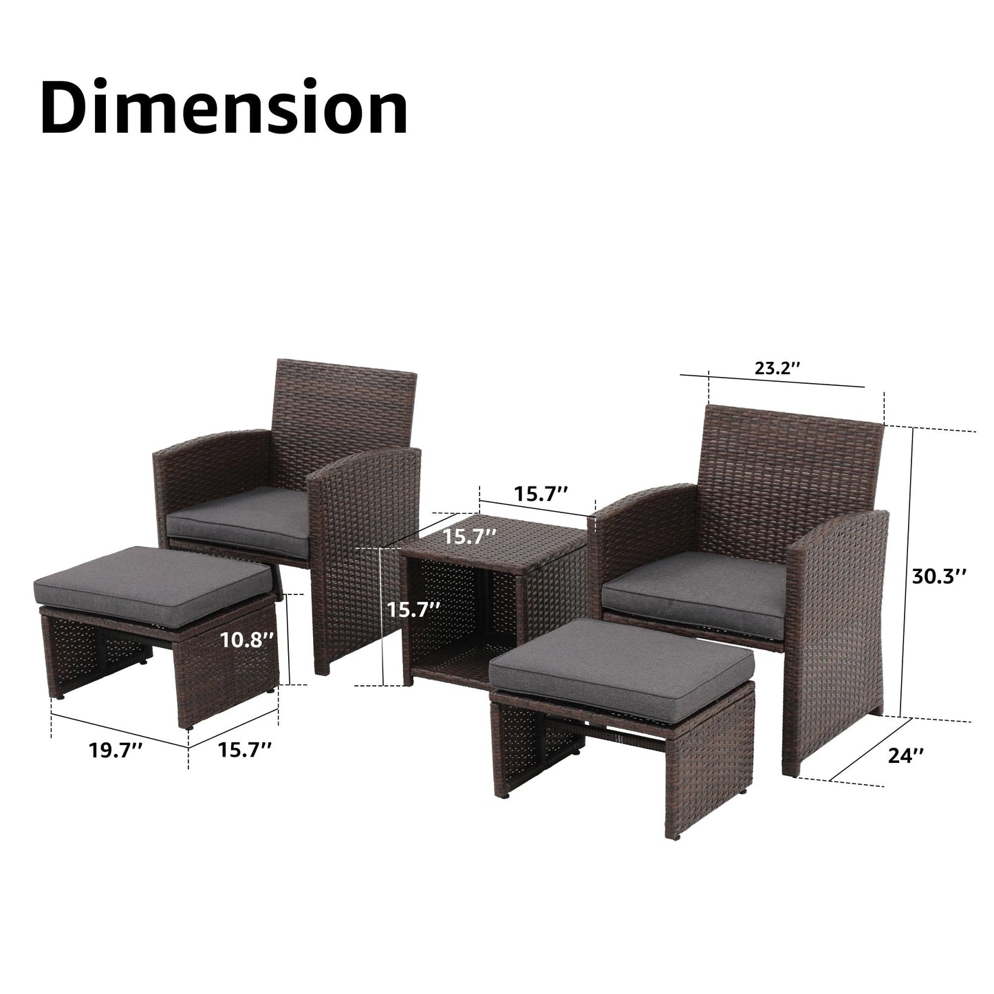 Set da conversazione in vimini e rattan marrone da 5 pezzi per esterni