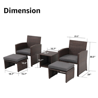Set da conversazione in vimini e rattan marrone da 5 pezzi per esterni