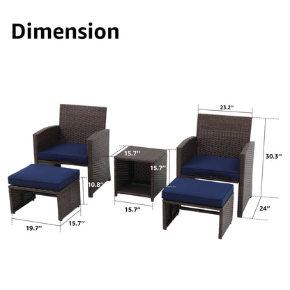 Set da conversazione in vimini e rattan marrone da 5 pezzi per esterni