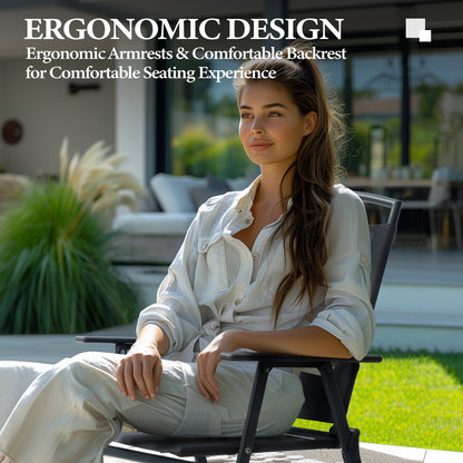 Set da pranzo per esterni da 5 pezzi con sedie pieghevoli e tavolo in vetro con foro per ombrellone - Vedi le specifiche