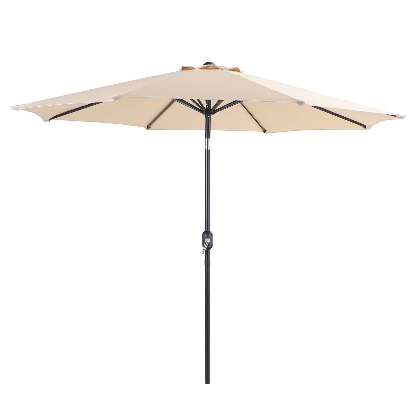 MAISON ARTS Set da pranzo per esterni da 6 pezzi, 1 tavolo quadrato in metallo, 4 sedie pieghevoli regolabili e ombrellone da 9 piedi