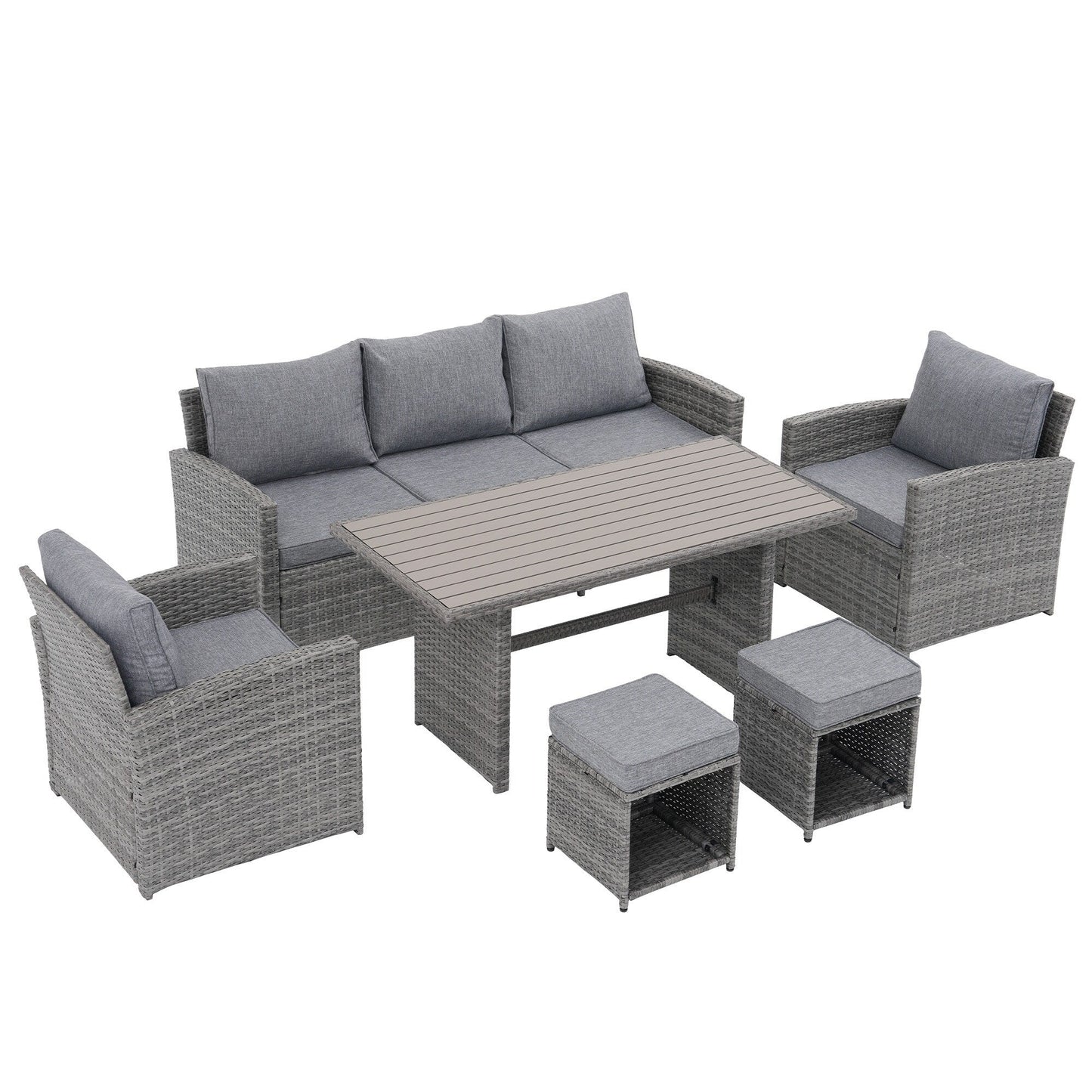 Set da conversazione in vimini da 6 pezzi per esterni, divano da giardino