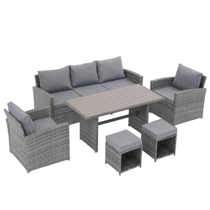 Set da conversazione in vimini da 6 pezzi per esterni, divano da giardino