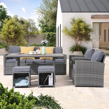 Set da conversazione in vimini da 6 pezzi per esterni, divano da giardino