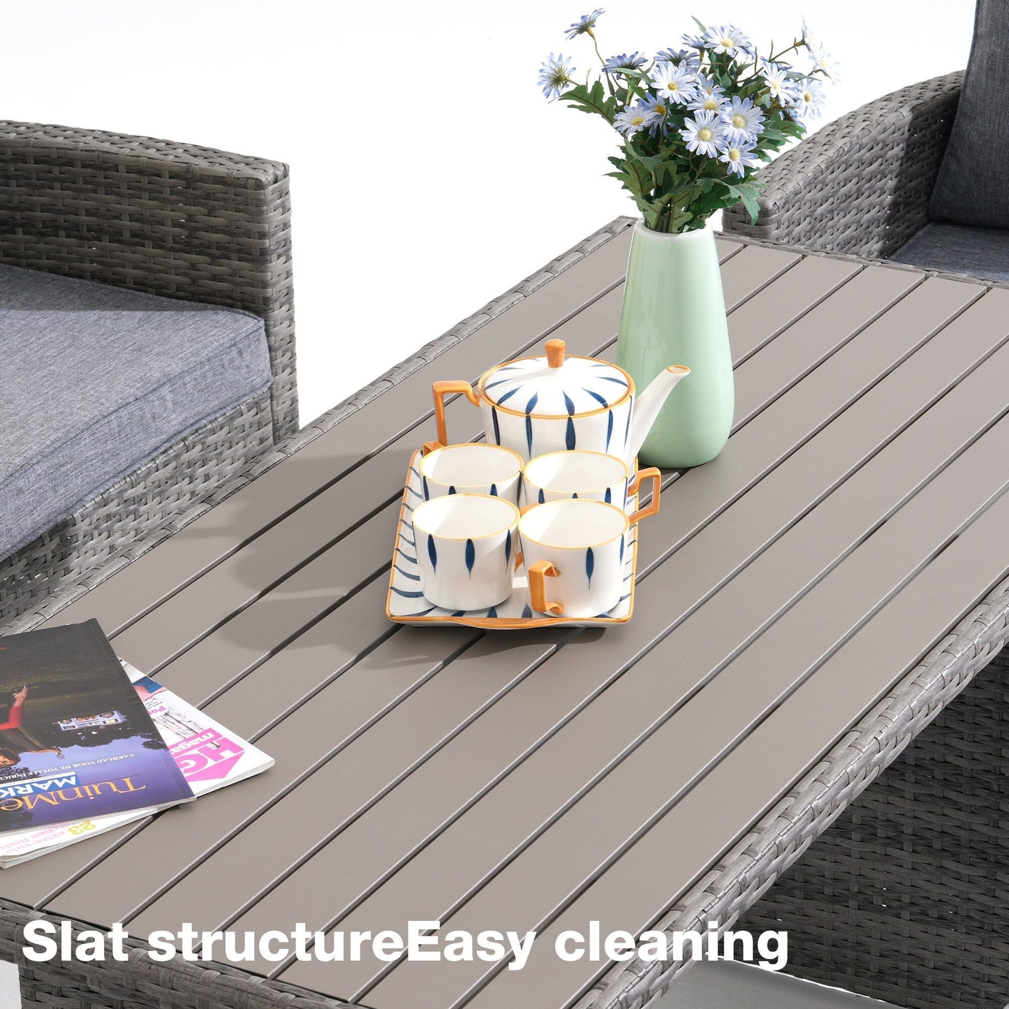 Set da conversazione in vimini da 6 pezzi per esterni, divano da giardino