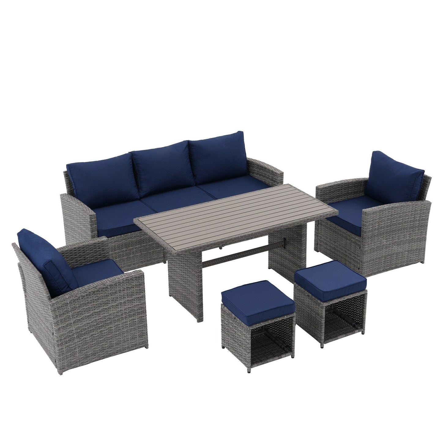 Set da conversazione in vimini da 6 pezzi per esterni, divano da giardino