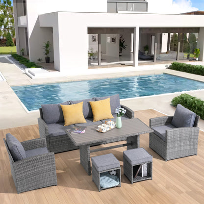 Set da conversazione in vimini da 6 pezzi per esterni, divano da giardino