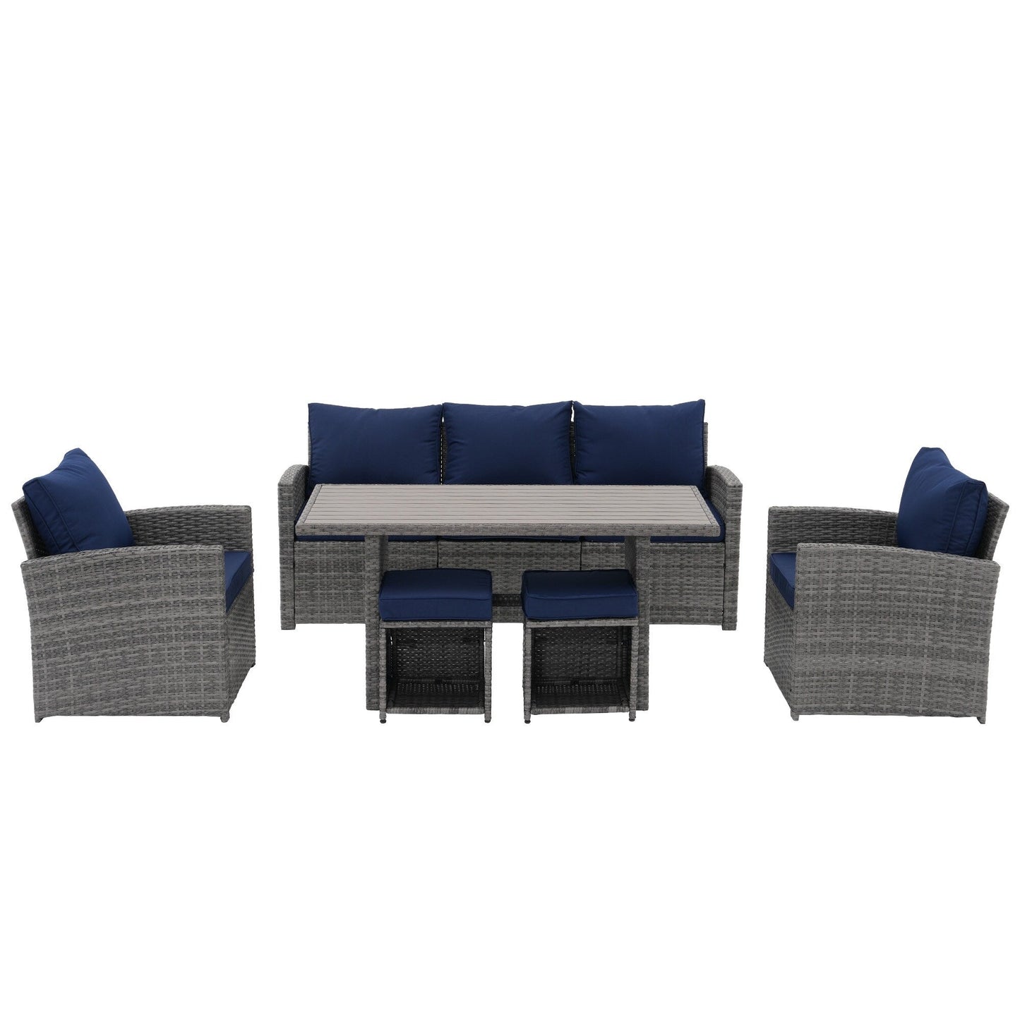 Set da conversazione in vimini da 6 pezzi per esterni, divano da giardino