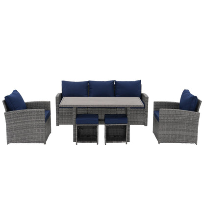 Set da conversazione in vimini da 6 pezzi per esterni, divano da giardino