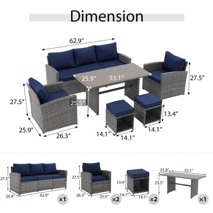Set da conversazione in vimini da 6 pezzi per esterni, divano da giardino
