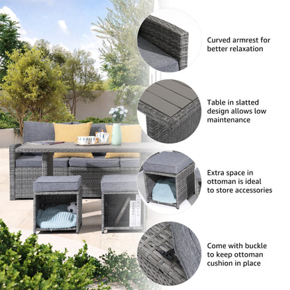 Set da conversazione in vimini da 6 pezzi per esterni, divano da giardino