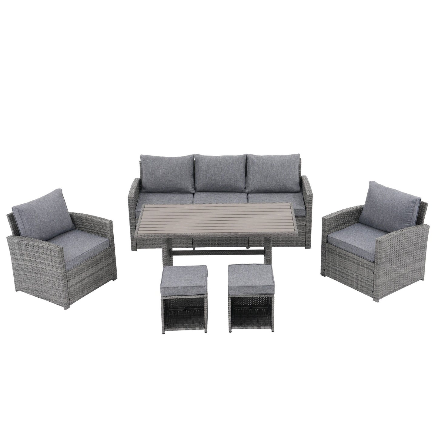 Set da conversazione in vimini da 6 pezzi per esterni, divano da giardino