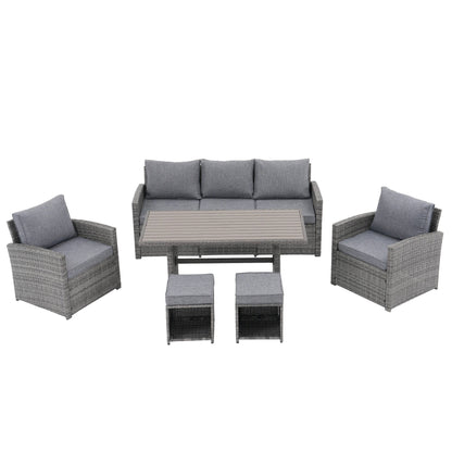 Set da conversazione in vimini da 6 pezzi per esterni, divano da giardino