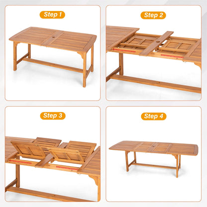 MAISON ARTS Set da pranzo per esterni in legno massello di acacia da 7/9 pezzi, tavolo da pranzo espandibile e sedie da pranzo in legno da 6/8