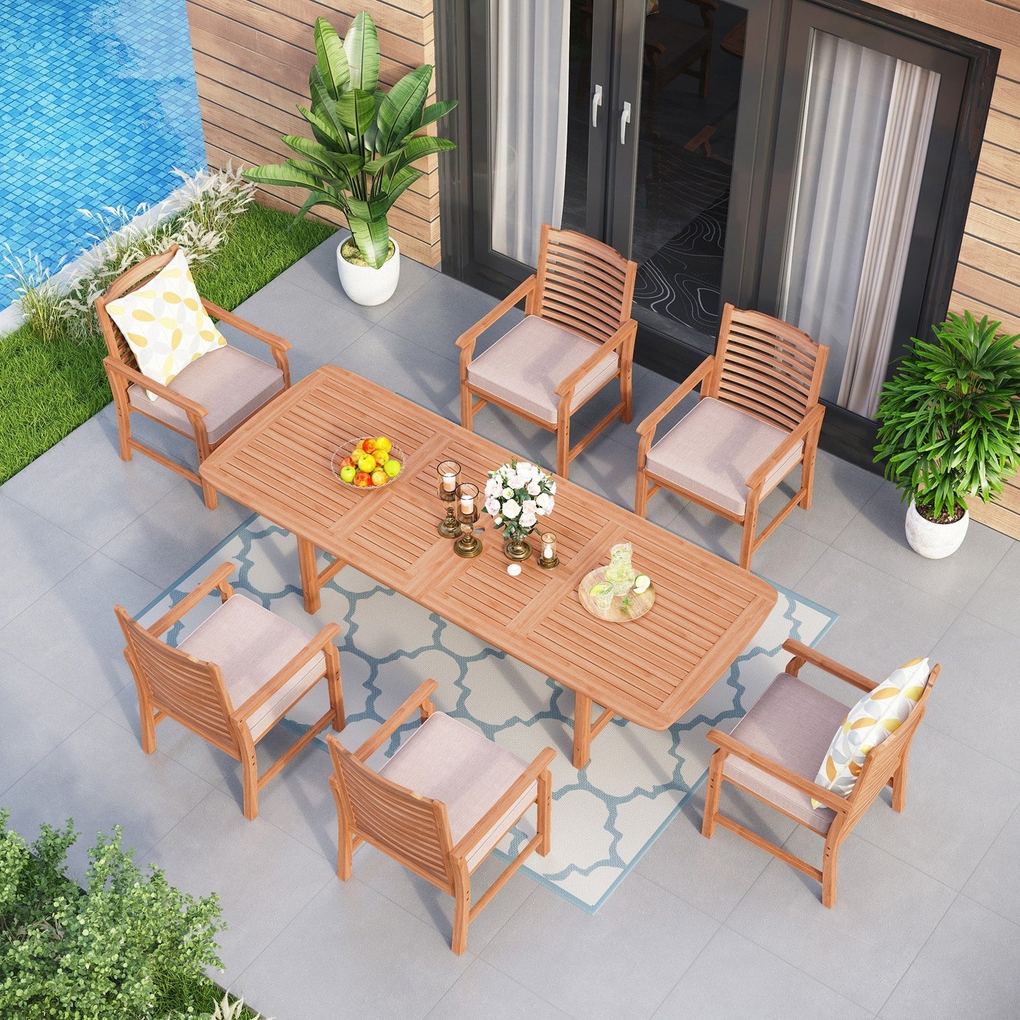 MAISON ARTS Set da pranzo per esterni in legno massello di acacia da 7/9 pezzi, tavolo da pranzo espandibile e sedie da pranzo in legno da 6/8