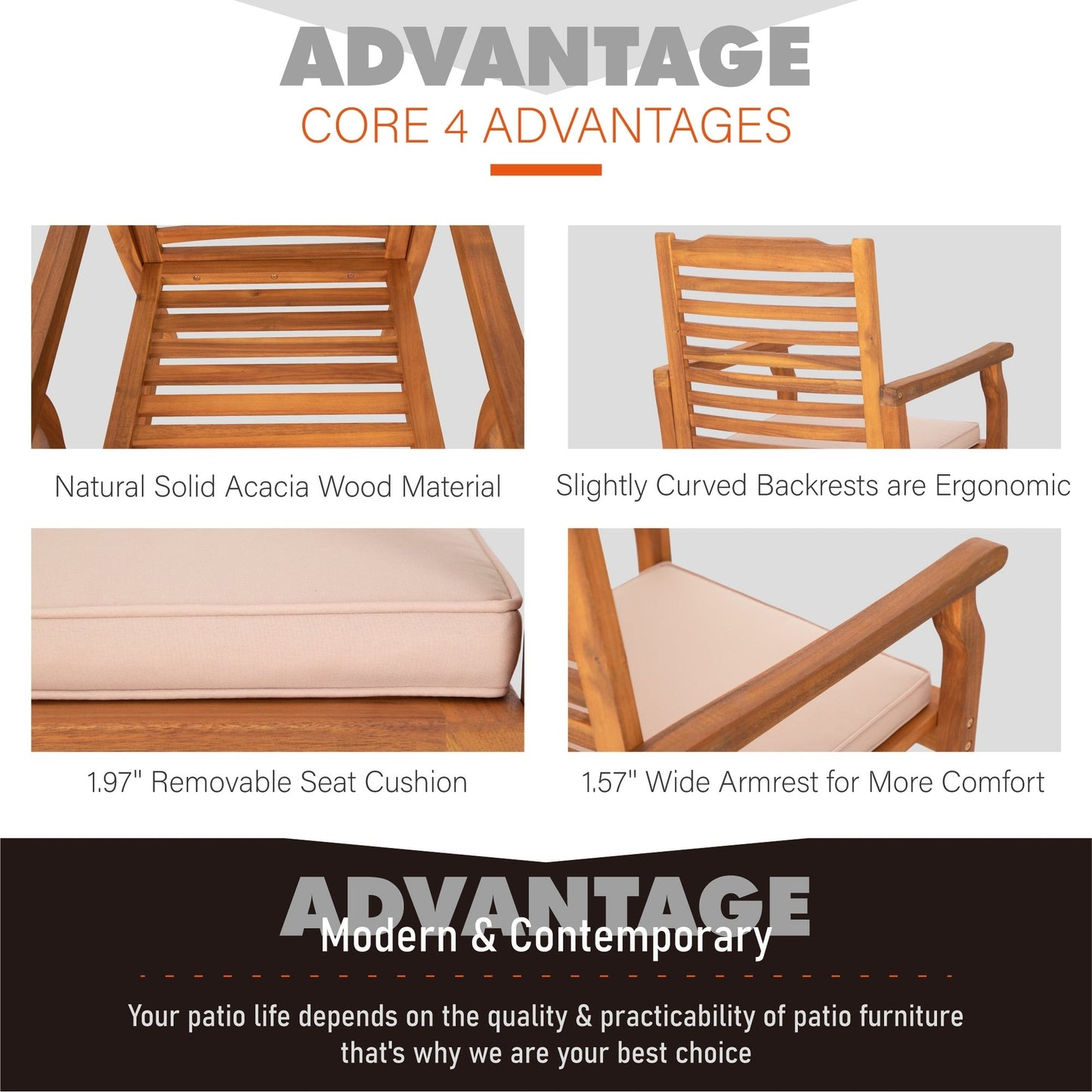 MAISON ARTS Set da pranzo per esterni in legno massello di acacia da 7/9 pezzi, tavolo da pranzo espandibile e sedie da pranzo in legno da 6/8