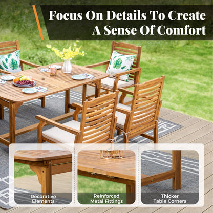 MAISON ARTS Set da pranzo per esterni in legno massello di acacia da 7/9 pezzi, tavolo da pranzo espandibile e sedie da pranzo in legno da 6/8