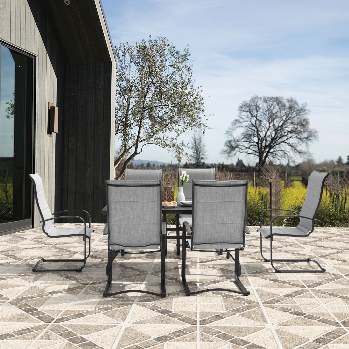 Set da pranzo in ferro da esterno da 7 pezzi