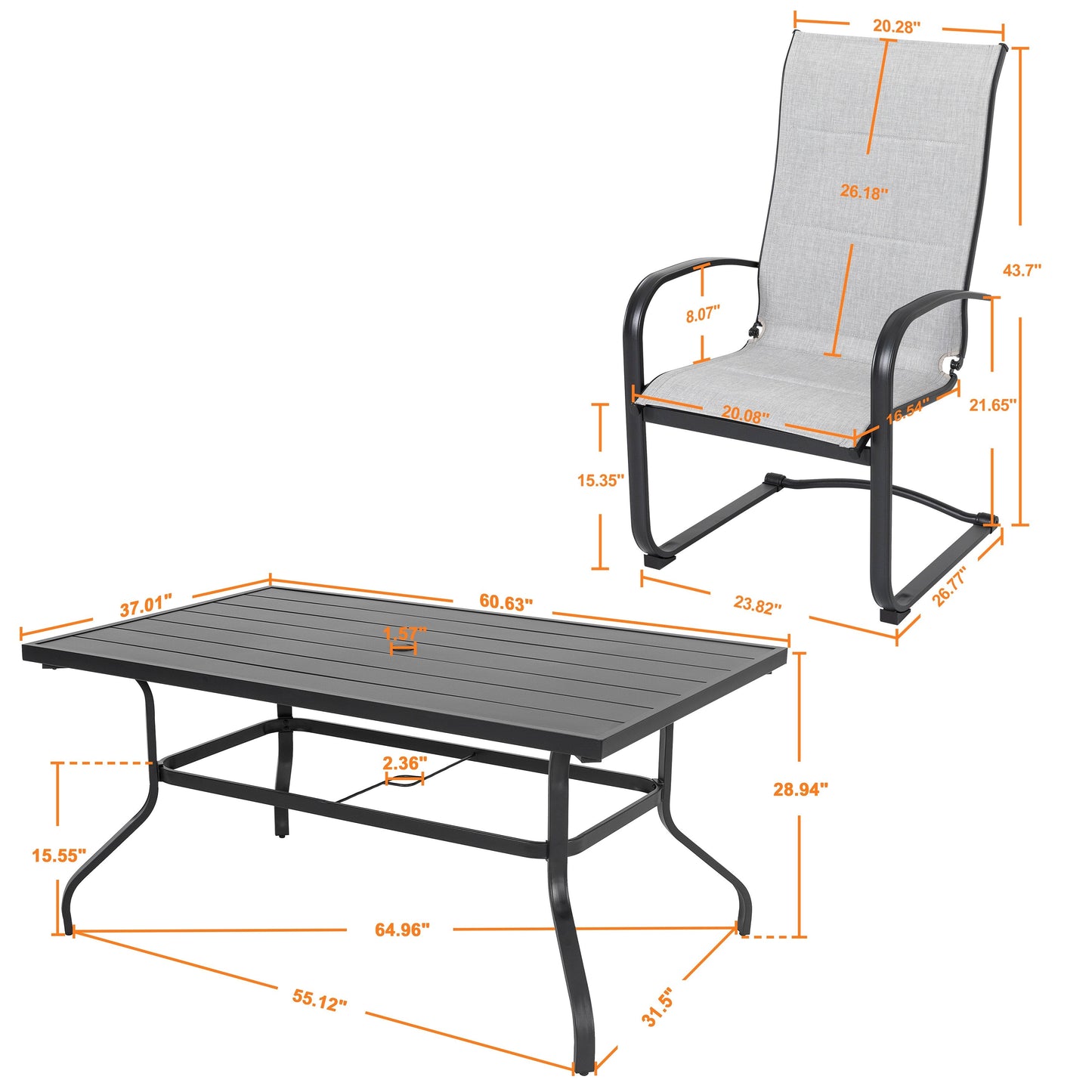 Set da pranzo in ferro da esterno da 7 pezzi