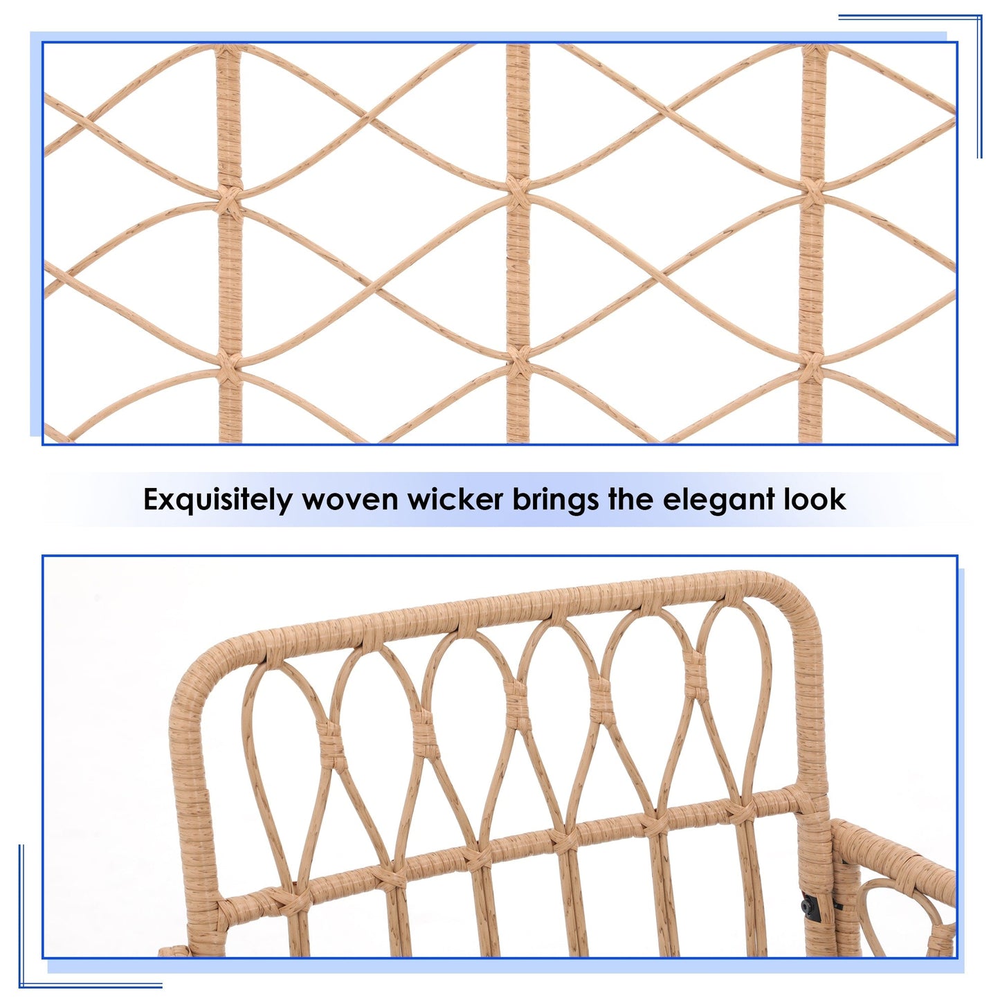 Set da pranzo in vimini da esterno da 7 pezzi con cuscino
