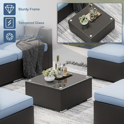 Set da conversazione con divano componibile imbottito in vimini e rattan nero da 7 pezzi per esterni di Havenside Home