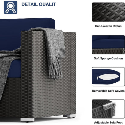 Set da conversazione con divano componibile imbottito in vimini e rattan nero da 7 pezzi per esterni di Havenside Home