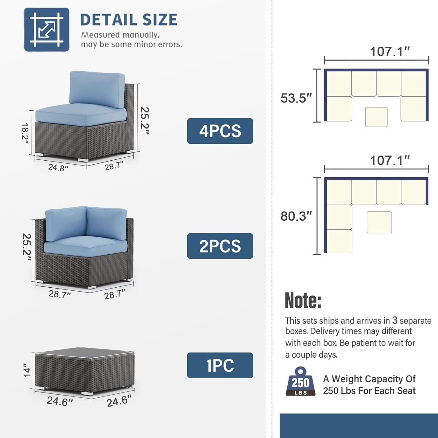 Set da conversazione con divano componibile imbottito in vimini e rattan nero da 7 pezzi per esterni di Havenside Home