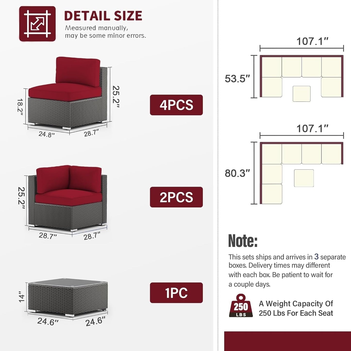 Set da conversazione con divano componibile imbottito in vimini e rattan nero da 7 pezzi per esterni di Havenside Home