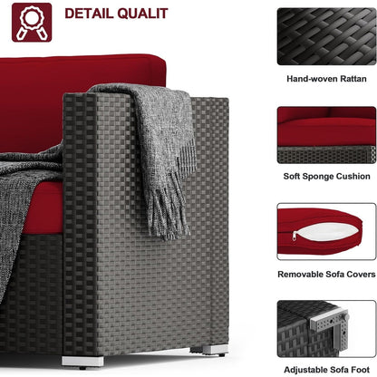 Set da conversazione con divano componibile imbottito in vimini e rattan nero da 7 pezzi per esterni di Havenside Home