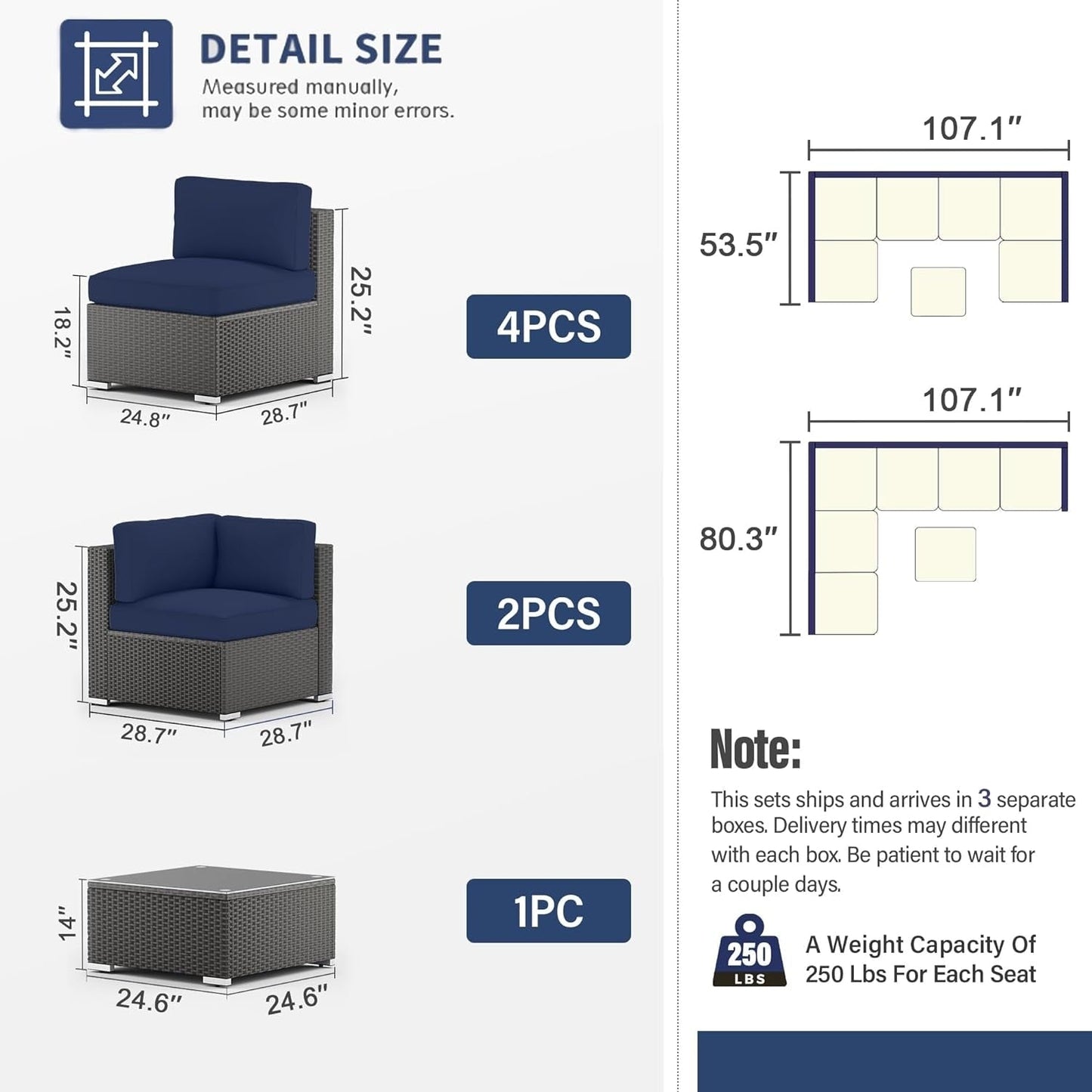 Set da conversazione con divano componibile imbottito in vimini e rattan nero da 7 pezzi per esterni di Havenside Home