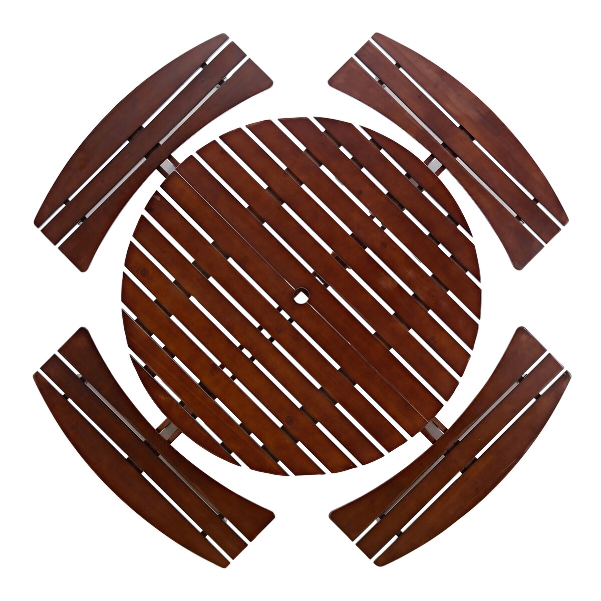 Tavolo da picnic per 8 persone all'aperto, tavolo da picnic rotondo per 8 persone con 4 panche integrate, foro per ombrellone, set tavolo e panca da esterno