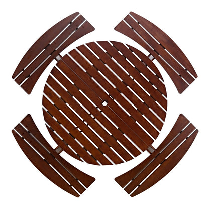 Tavolo da picnic per 8 persone all'aperto, tavolo da picnic rotondo per 8 persone con 4 panche integrate, foro per ombrellone, set tavolo e panca da esterno