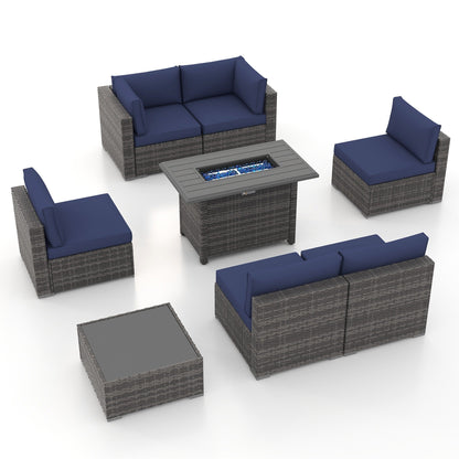 Set di divani componibili in vimini da esterno da 8 pezzi con braciere