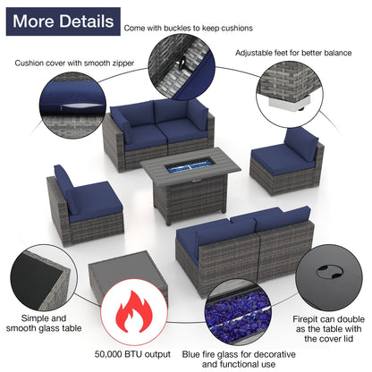 Set di divani componibili in vimini da esterno da 8 pezzi con braciere