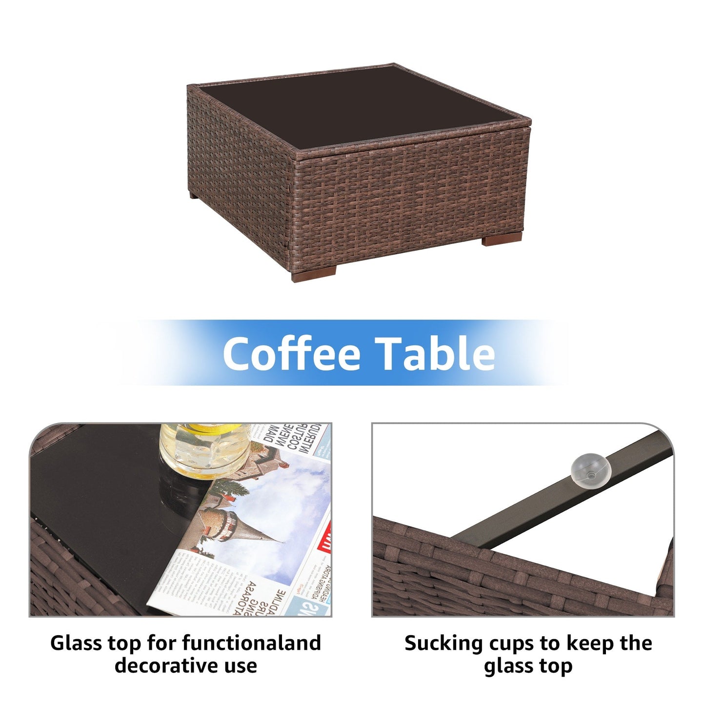 Set di divani componibili in vimini da esterno da 8 pezzi con braciere