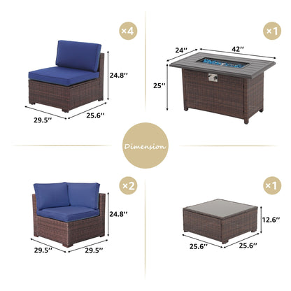 Set di divani componibili in vimini da esterno da 8 pezzi con braciere