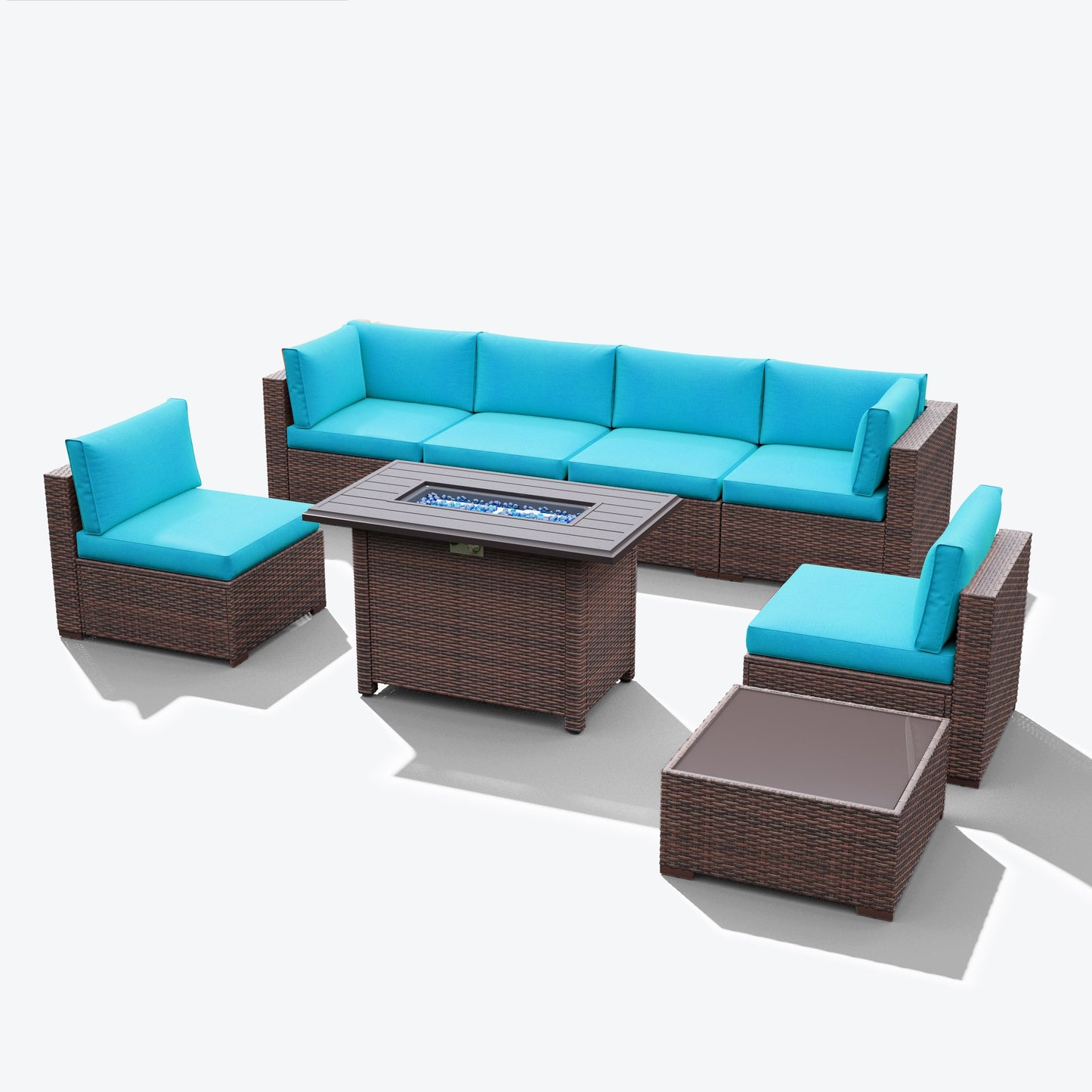 Set di divani componibili in vimini da esterno da 8 pezzi con braciere