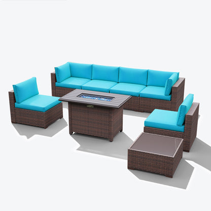 Set di divani componibili in vimini da esterno da 8 pezzi con braciere