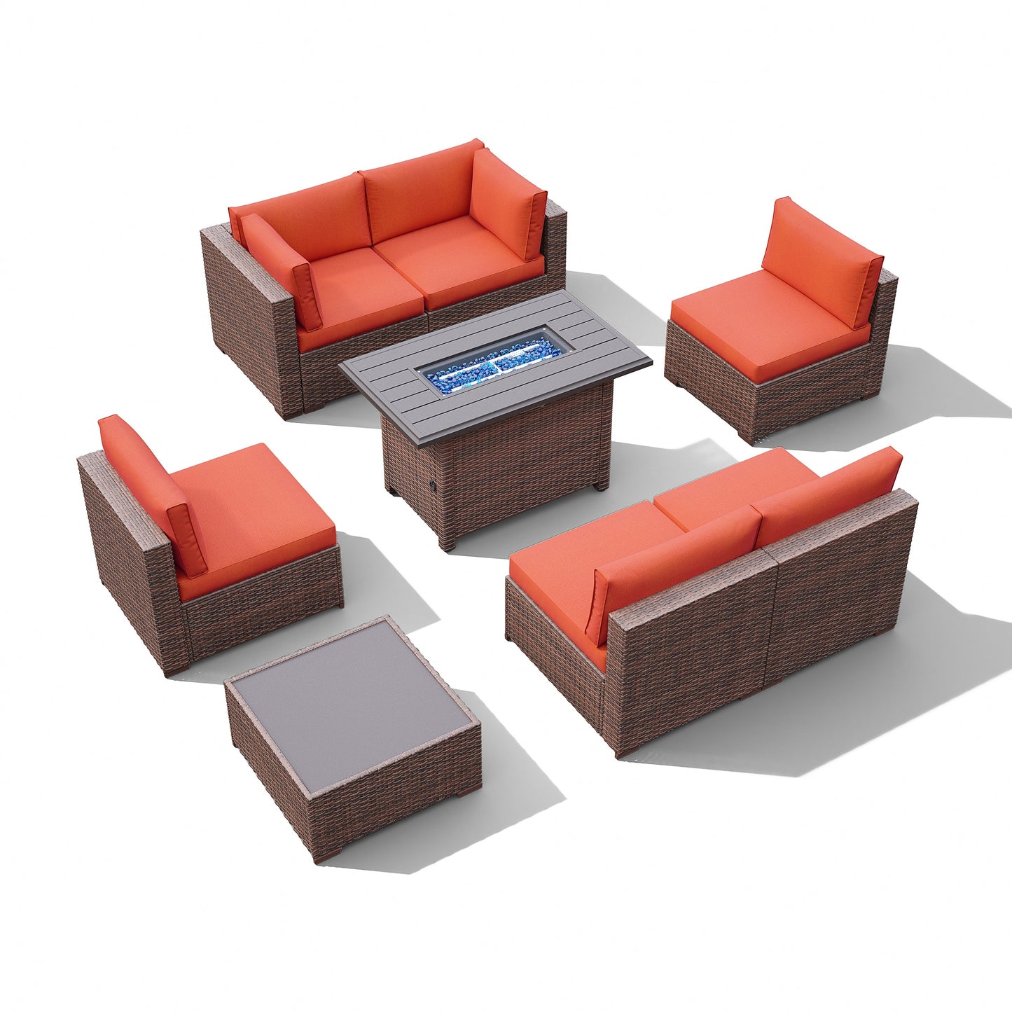 Set di divani componibili in vimini da esterno da 8 pezzi con braciere
