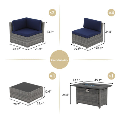 Set di divani componibili in vimini da esterno da 8 pezzi con braciere