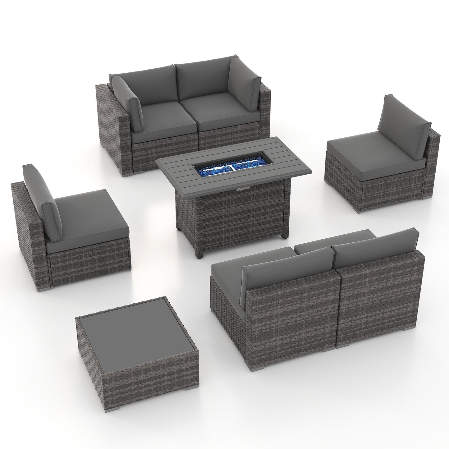 Set di divani componibili in vimini da esterno da 8 pezzi con braciere