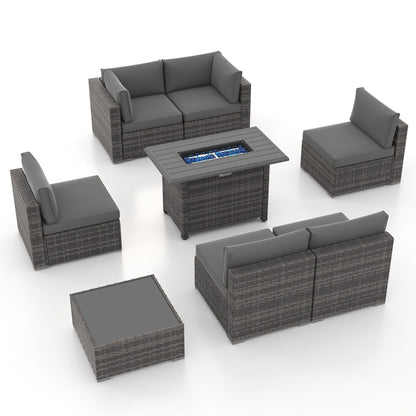 Set di divani componibili in vimini da esterno da 8 pezzi con braciere