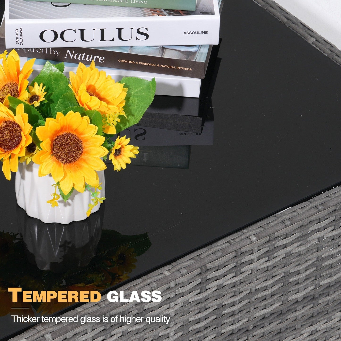 Set di divani componibili in vimini da esterno da 8 pezzi con braciere