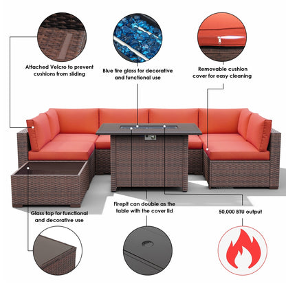 Set di divani componibili in vimini da esterno da 8 pezzi con braciere