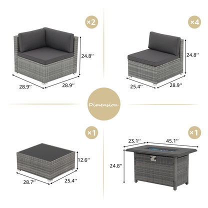 Set di divani componibili in vimini da esterno da 8 pezzi con braciere