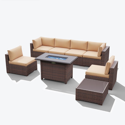 Set di divani componibili in vimini da esterno da 8 pezzi con braciere