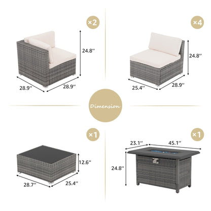 Set di divani componibili in vimini da esterno da 8 pezzi con braciere